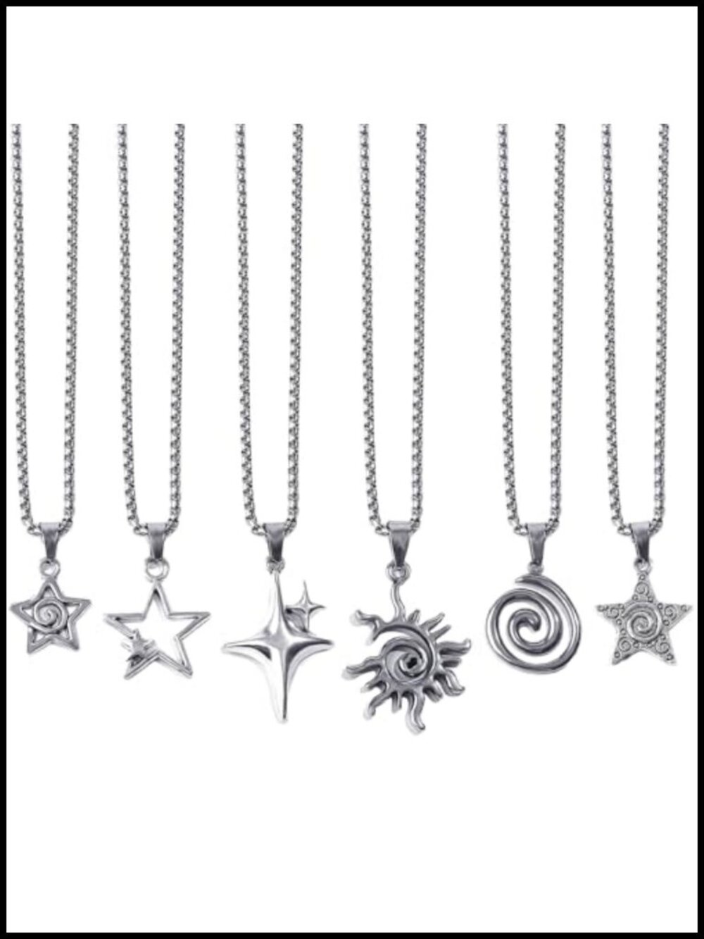 6Pc Y2K Grunge Necklace Set Stainless Steel Punk Goth Pendant Necklaces